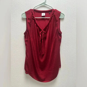 Cabi Red Tie Neck Satin Sleeveless Top